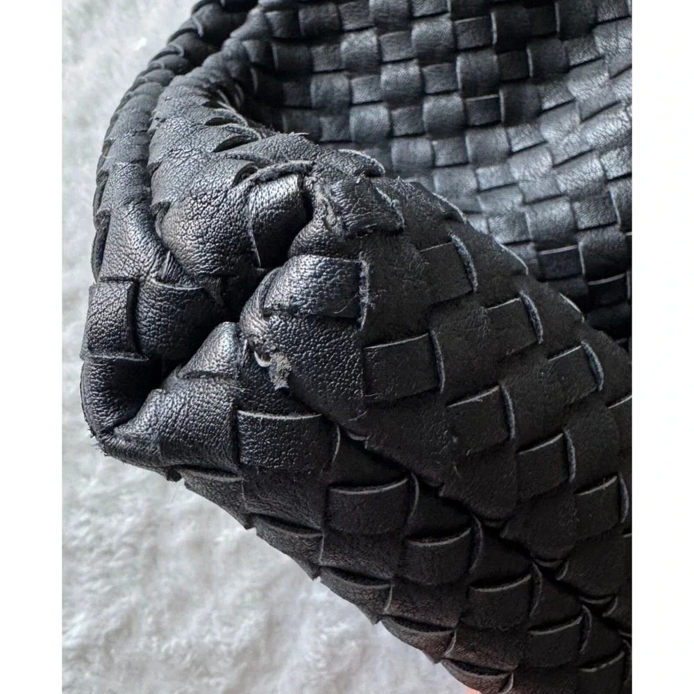 Hayden by Hayden Harnett‎ Shoulder Bag Black Woven Vegan Leather Tote Shopping